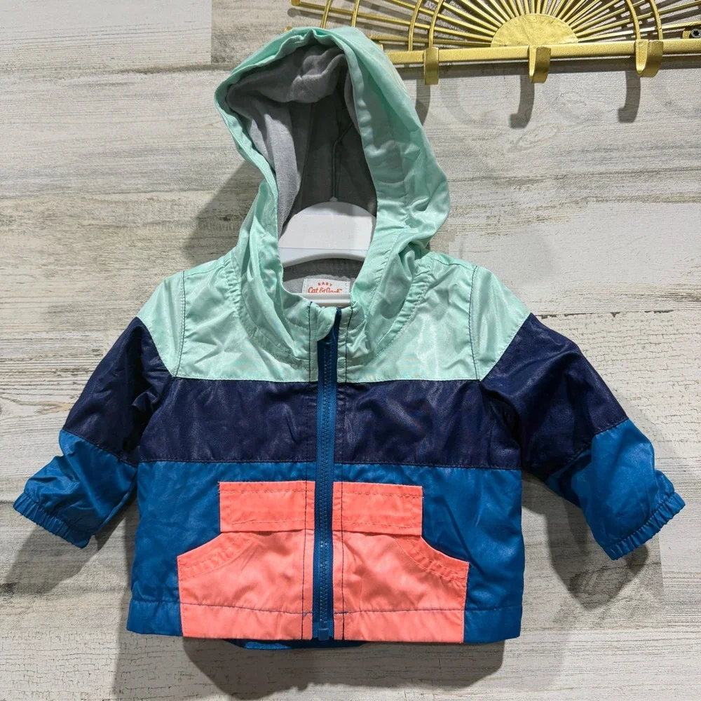 Cat & Jack Windbreaker Jacket Boys 0-3M Blue Colorblock Sporty EUC